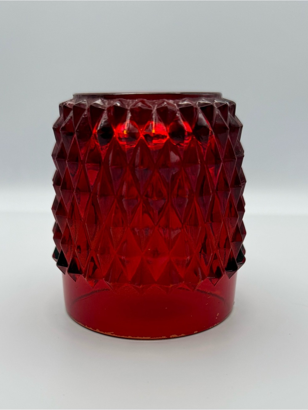 Vintage Indiana Glass Ruby Red Diamond Point Fairy Lamp TOP SHADE ONLY